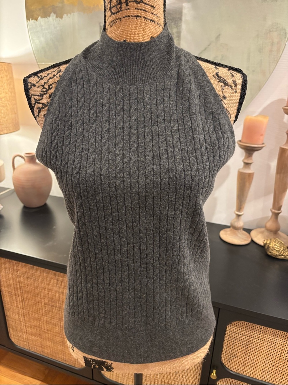 a new day Charcoal Gray Cable-Knit Sleeveless Mock Neck Top